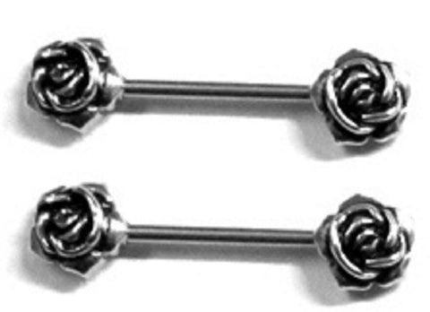 Nipple Rings barbell pair of roses flower 14G bar 5/8''