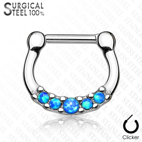 Five Opal Set Center 100% Surgical Steel Septum Clickers 16g