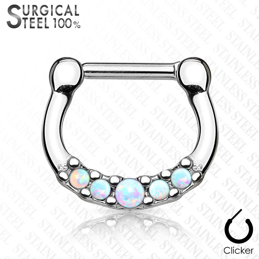 Five Opal Set Center 100% Surgical Steel Septum Clickers 16g