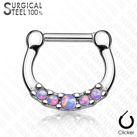 Five Opal Set Center 100% Surgical Steel Septum Clickers 16g