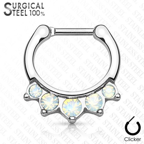 Five Opalite Hanging Set 100% Surgical Steel Septum Clickers 16g