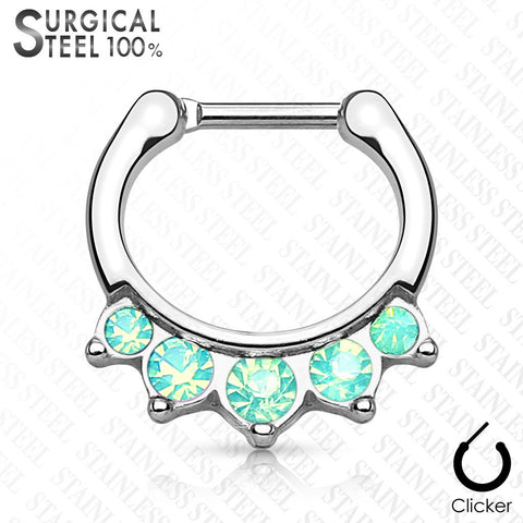 Five Opalite Hanging Set 100% Surgical Steel Septum Clickers 16g