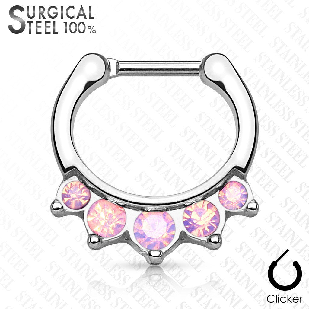 Five Opalite Hanging Set 100% Surgical Steel Septum Clickers 16g