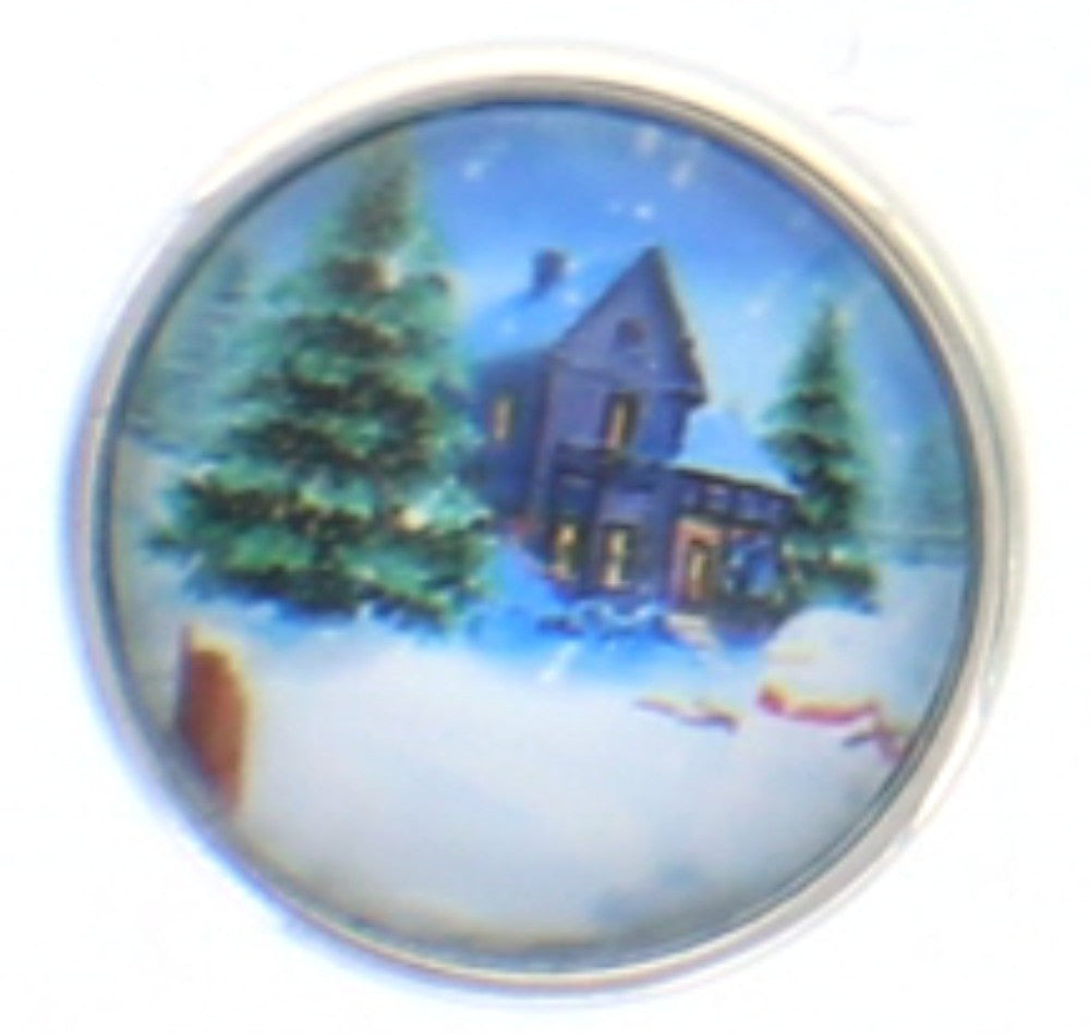 Snap button Winter Scene Christmas Tree  Interchangable Jewelry 18mm
