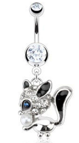 Belly Button Ring   Multi Paved Gem  CZ Eyed Faux Pearl Squirrel  Navel 14g 3/8''