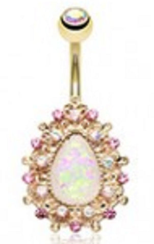 Belly Button Ring Navel Golden Eirene Opal Teardrop 14g