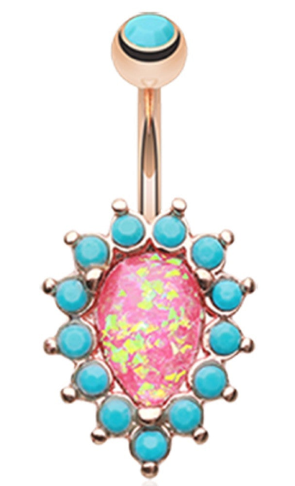 Belly Button Ring Navel Rose Gold Opulent Opal Turquoise 14g