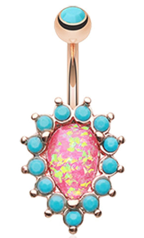 Belly Button Ring Navel Rose Gold Opulent Opal Turquoise 14g