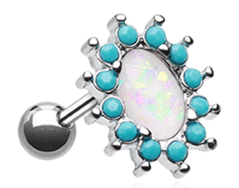 Tragus Piercing Stainless Steel Elephant ear Elegant Opal Turquoise Cartilage 18g 1pc