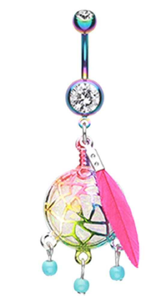 Belly Button Ring Navel Rainbow Colorline Opal Sparkle Dreamcatcher 14g