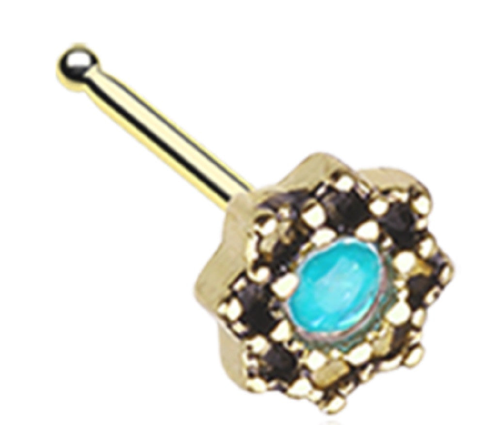 Nose Ring Golden Lotus Opal Sparkle Filigree Icon  Nose Stud  20g