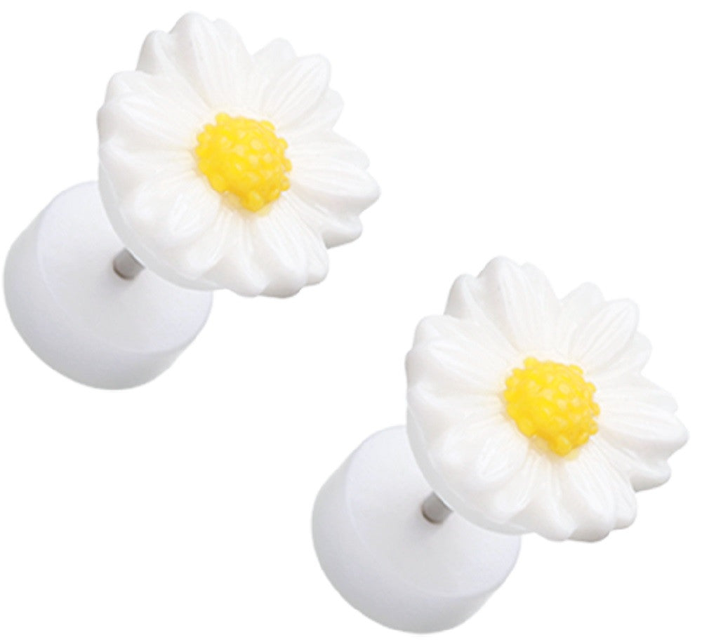 Earrings Rings Cutesy Daisy Flower Acrylic 16g 316L Surgical Steel Fake Plugs Pair
