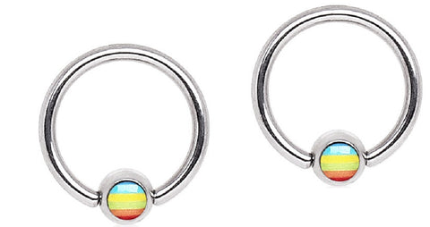 Captive Hoop Rings Steel  Bead Rainbow Flag Logo Ball 16G Pair