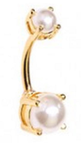 Belly Button Ring Navel Golden Pearl Prong Setting 14g