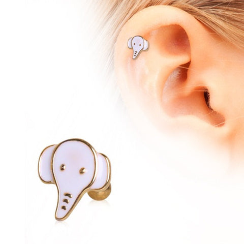 Tragus Threaded Gold plate Elephant Labret   lip chin tragus 16g 1pc