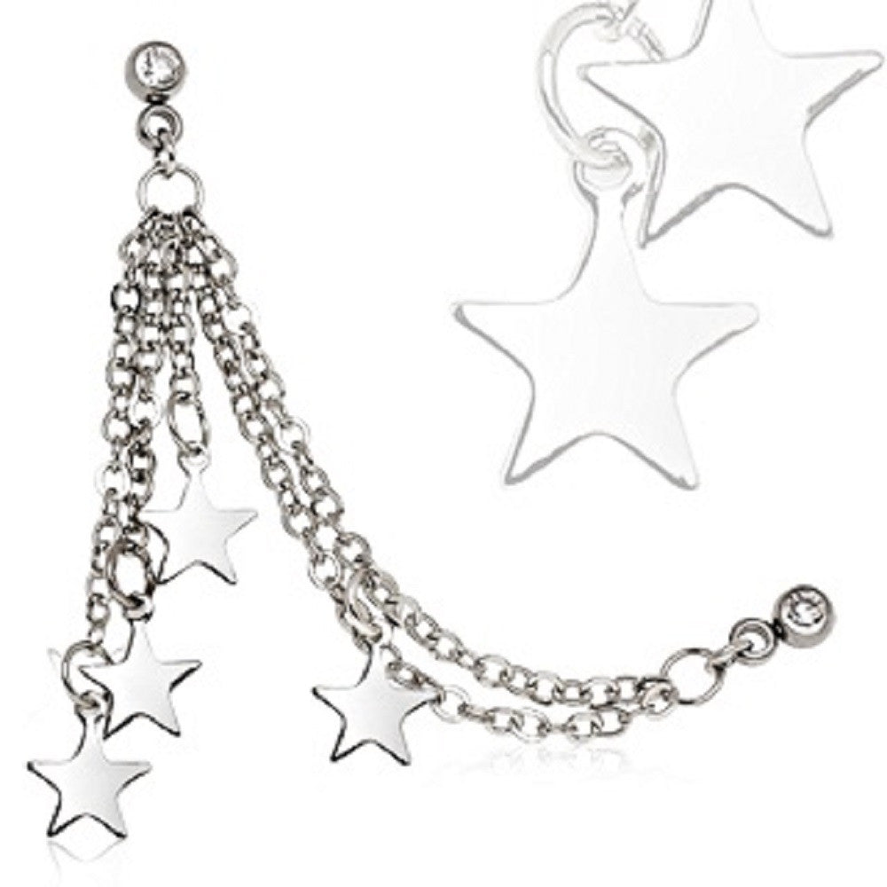 Tragus 316L Surgical Steel Chained Stars Cartilage Earring 16g 1pc