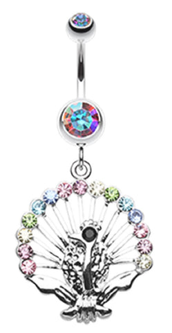 Belly Button Ring Navel Peacock aurora borealis CZ's  14g