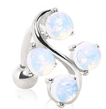 Belly Button Ring Navel 14g Top Down Navel Ring Four Round Opalite Vine
