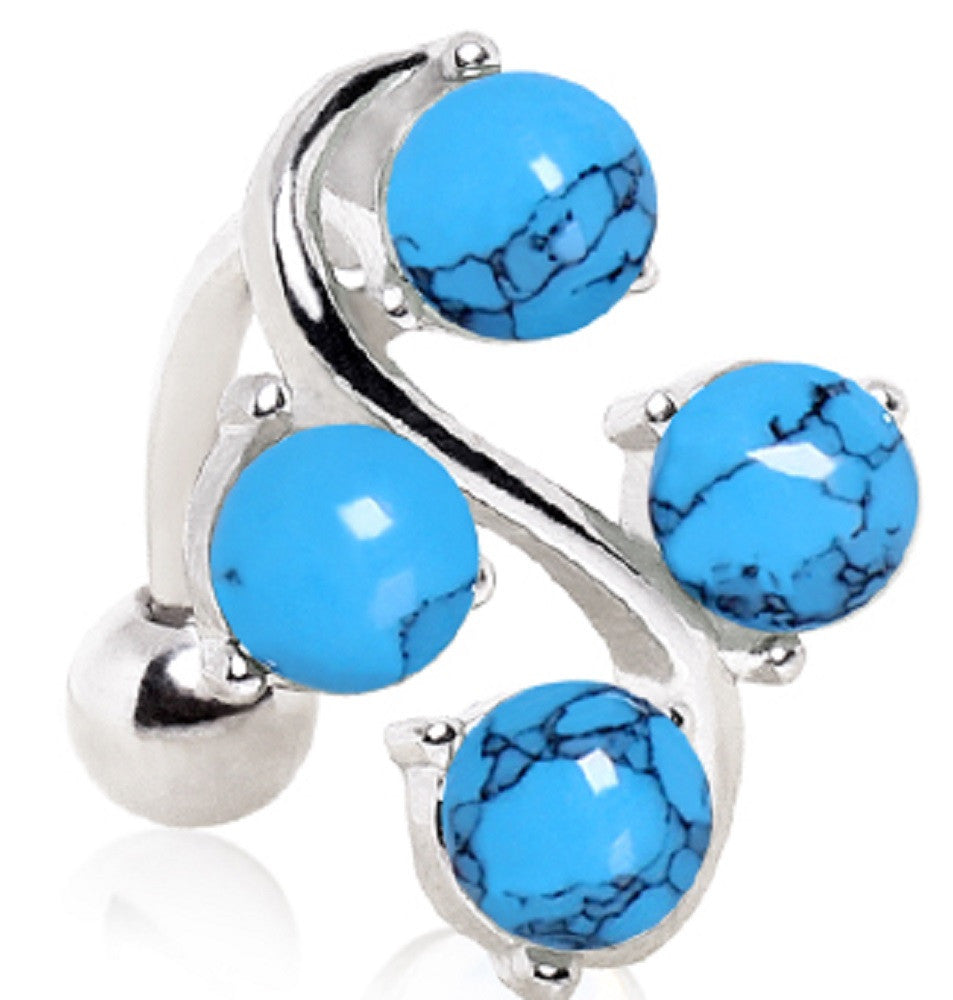 Belly Button Ring Navel 14g Top Down Navel Ring Four Round Turquoise Vine