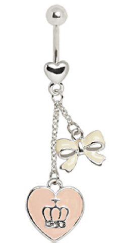 Belly Button Ring Navel 14g Gem Heart Crown Bow Ribbon