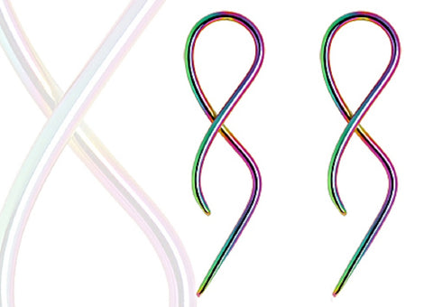 Earrings Rainbow PVD Plated Twisted Taper  Uneven Ends Pair 14g