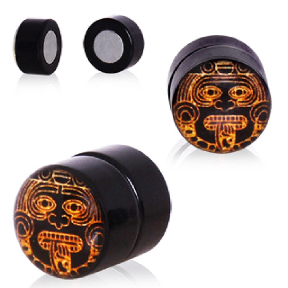 Earrings Aztec Magnetic Fake Plugs Pair simulates 0 gauge