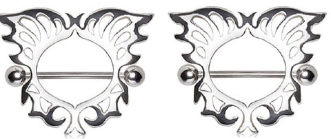 Nipple Ring Bar Shield 316L Surgical Steel Butterfly  Pair