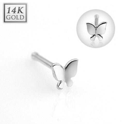 Nose Ring Butterfly Nose Stud Ring 14 Karat Solid White Gold 20g