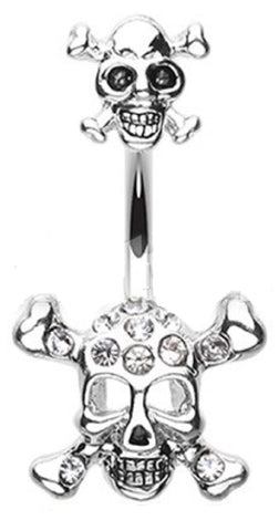 Belly Button Ring Navel Double Pirate Skull 14g