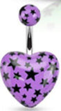Belly Button Ring Heart Navel Ring - Acrylic Heart Multi Star Print 14g 3/8''