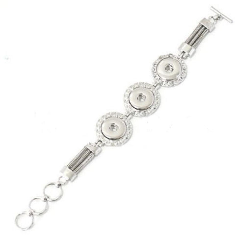 Silver Color Lobster Toggle Clasp Multi Snap Bracelet Fits 3 18mm Snap Buttons CZ
