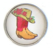 Snap button Holiday Christmas Boot Pointsettia  18mm Cabochon chunk charm