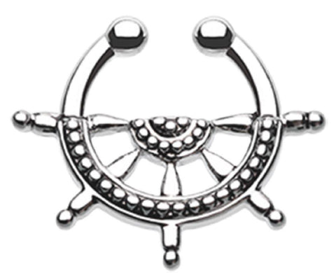 Classic Boat Nautical Wheel  Septum Clicker  Clip-On Ring