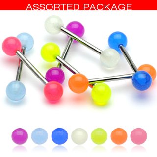Body Accentz&trade; 6 Glow in the Dark Acrylic Tongue Ring 14g - In Assorted Colors