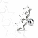 316L Surgical Steel Three Star Cartilage/Tragus Barbell 16g