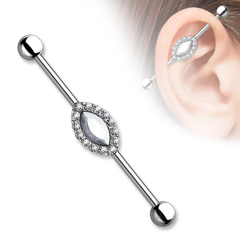 Industrial Barbell Marquise Crystal Around 316L Surgical Steel Industrial 1 1/2 14g Bar