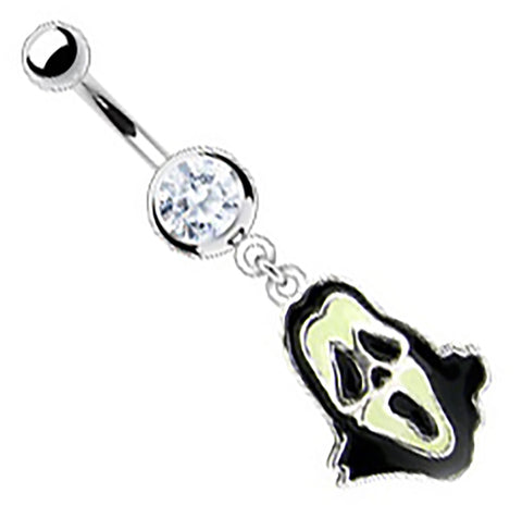 Belly Button Ring Navel Scream Grim Reaper Enamel Glow Navel Ring w/ 1-Gem