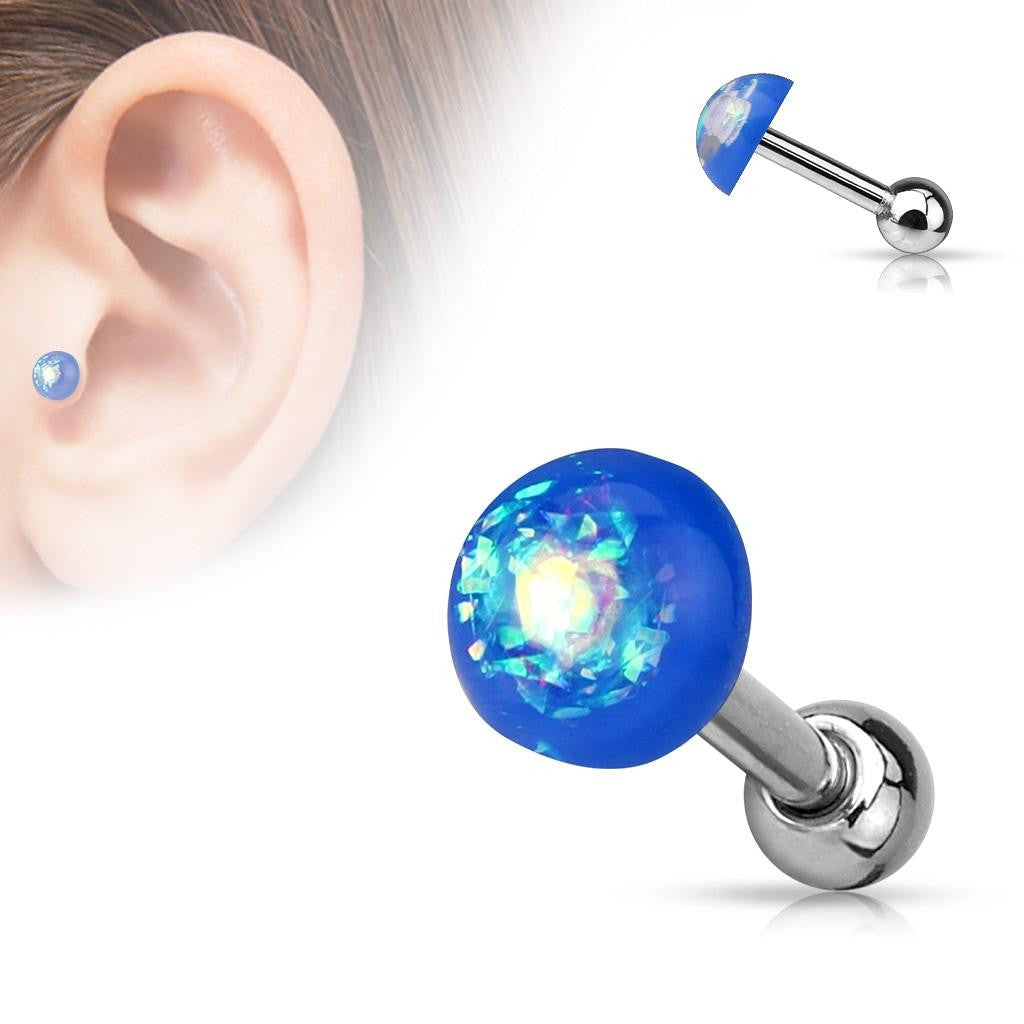 Tragus Opal Glitter Dome Top 316L Surgical Steel Catilage barbells 1pc 16g