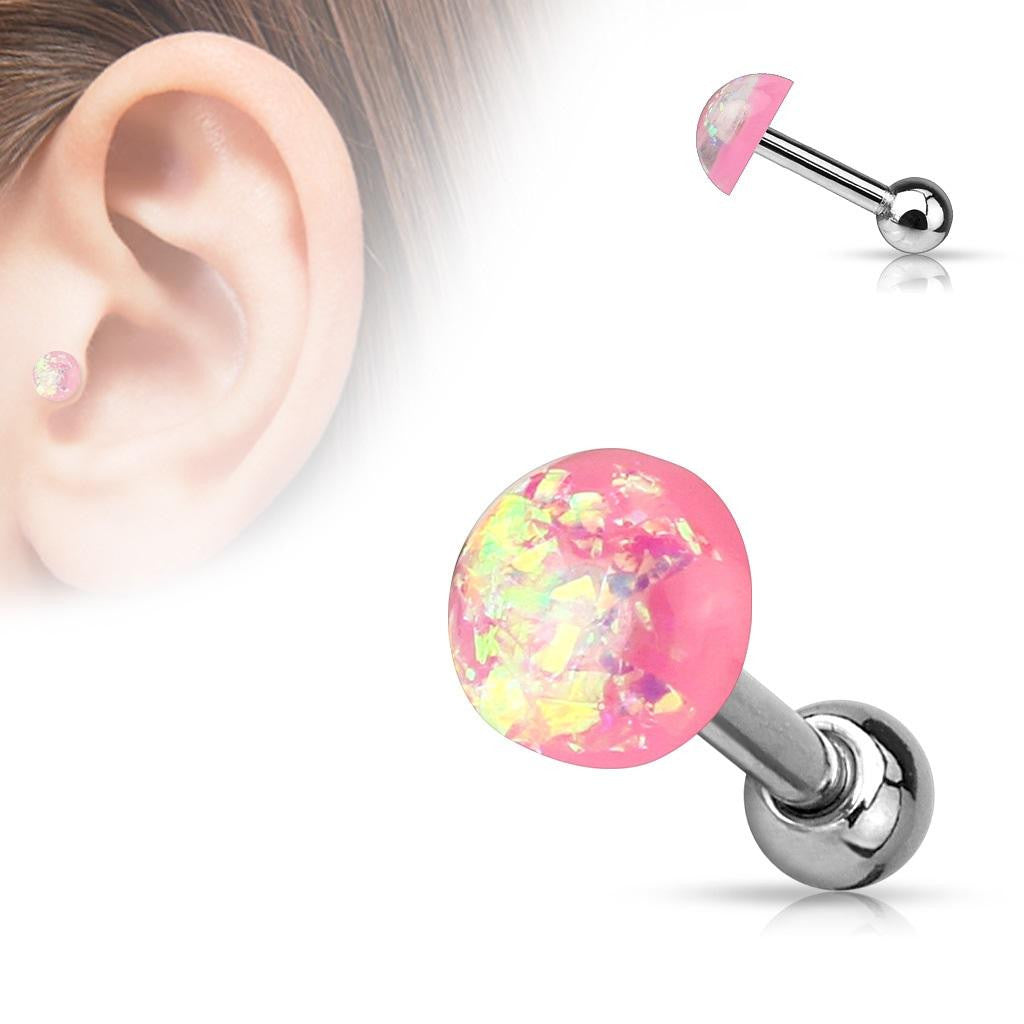 Tragus Opal Glitter Dome Top 316L Surgical Steel Catilage barbells 1pc 16g
