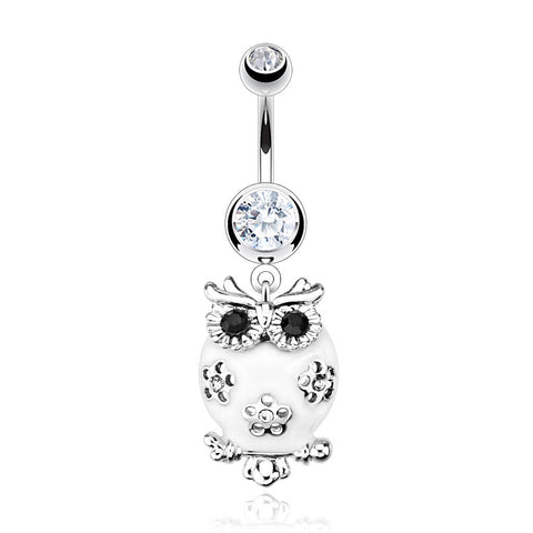 Belly Button Ring Navel Owl Paved Gem  14 gauge