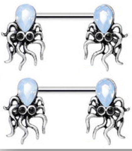 Nipple Ring Bars Opal Octopus Body Jewelry Pair 14 gauge 9/16'''' bar pair