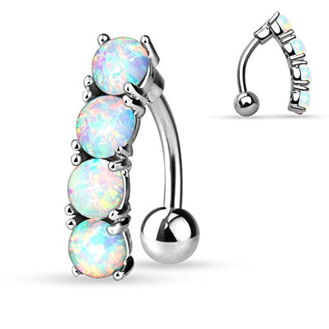 Belly Button Ring Navel Basic Non Dangle Opal Prong Set 316L Surgical Steel