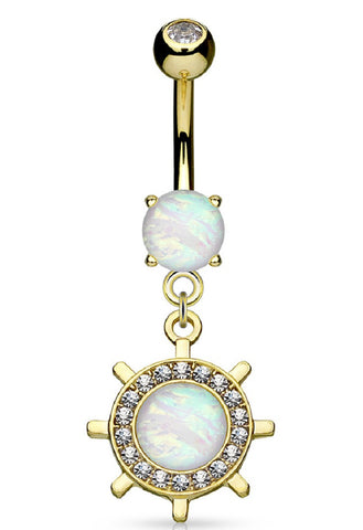Body Accentz� Belly Button Ring Opal Glitter Set Yacht Wheel Dangle Surgical Steel Navel