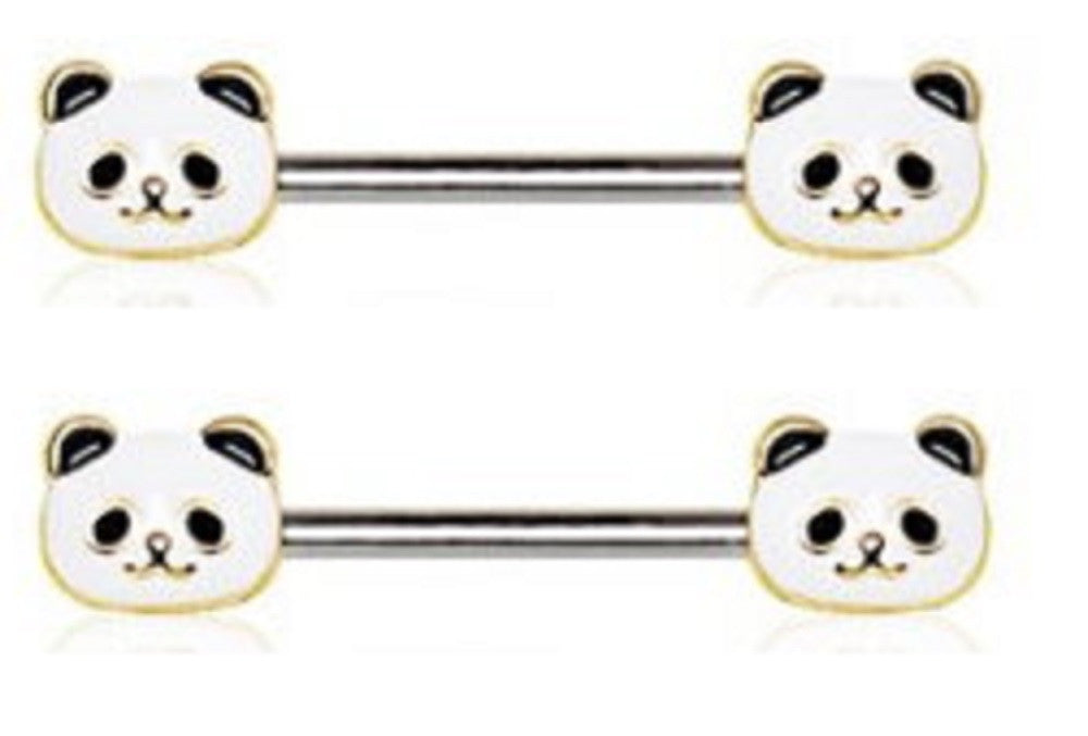 Nipple Ring Bars Panda Bear Body Jewelry Pair 14 gauge 9/16''' bar pair