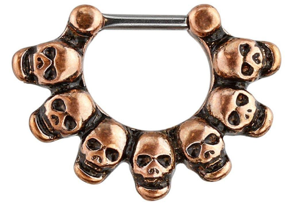 Linked Skulls 316L Surgical Steel Septum Clicker Nose Ring