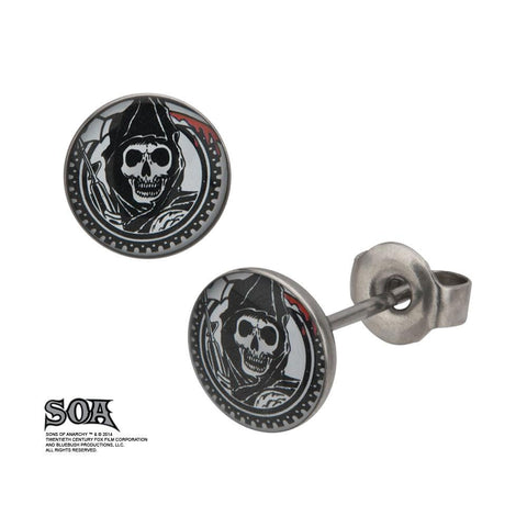 Earrings Ring 316L, Grim Reaper, Gunsickle, Logo, Stud Sold as a Pair [Jewelry]