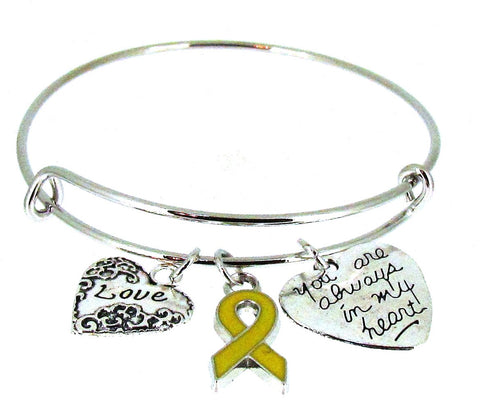 Expandable Bangle Yellow Awareness Ribbon Always in my heart troops