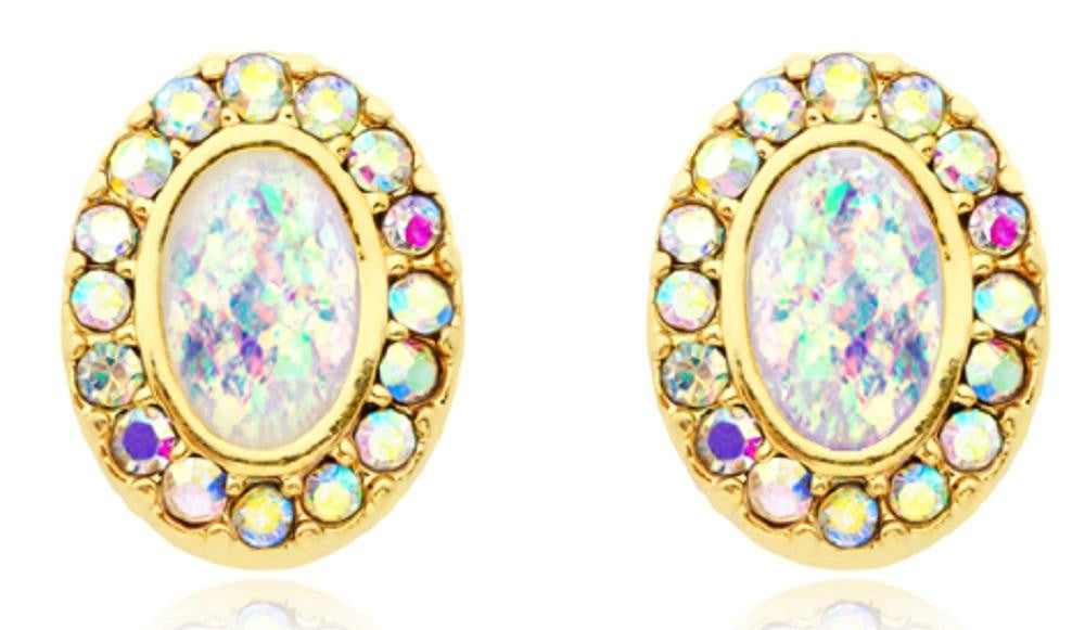 Earrings Ring 316L, Golden Opal Elegance Ear Stud Earrings Sold as a pair