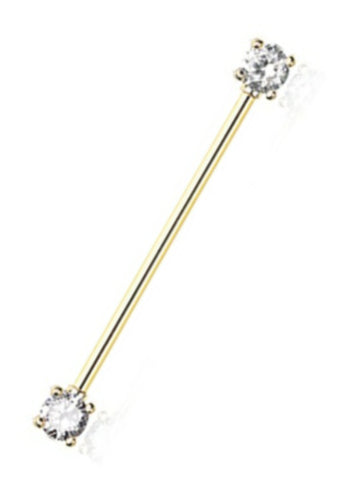 Industrial Barbell 316L Stainless Steel Bar Golden Dainty Sparkles 1 1/2''