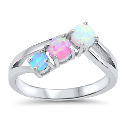 Sterling Silver Lab Oval Light Blue Opal, Pink Lab Opal, White Lab Opal Ring
